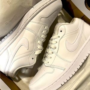 Women’s size 7 Jordan 1’s low - all white. BRAND NEW NEVER WORN.